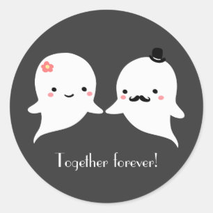 Sticker Rond Couple Ghost mignon personnalisé