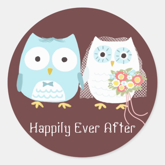 Sticker Rond Couple mariée et mariée Mariage de la chouette et  (Devant)
