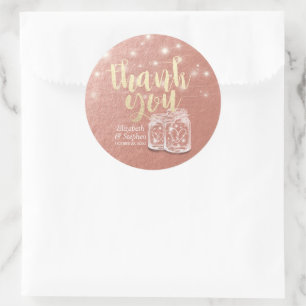 Sticker Rond Couple Mason Jars Rose Gold Mariage