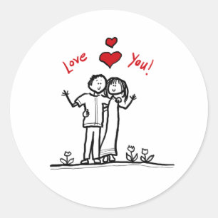 Sticker Rond Couple mignon coeurs et salutations bonjour
