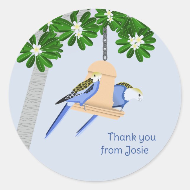 Sticker Rond Couple mignon Parrots Joués Rosellas Merci (Devant)