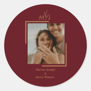 Sticker Rond Couple moderne de Bourgogne Photo Monogramme
