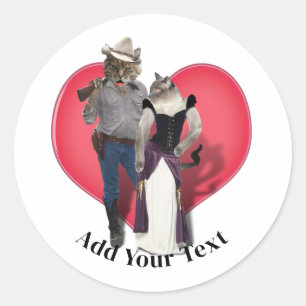 Sticker Rond Couple occidental chat cowboy