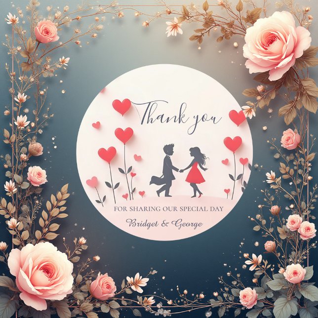 Sticker Rond Couple romantique Silhouette coeur rouge mariage (Créateur téléchargé)