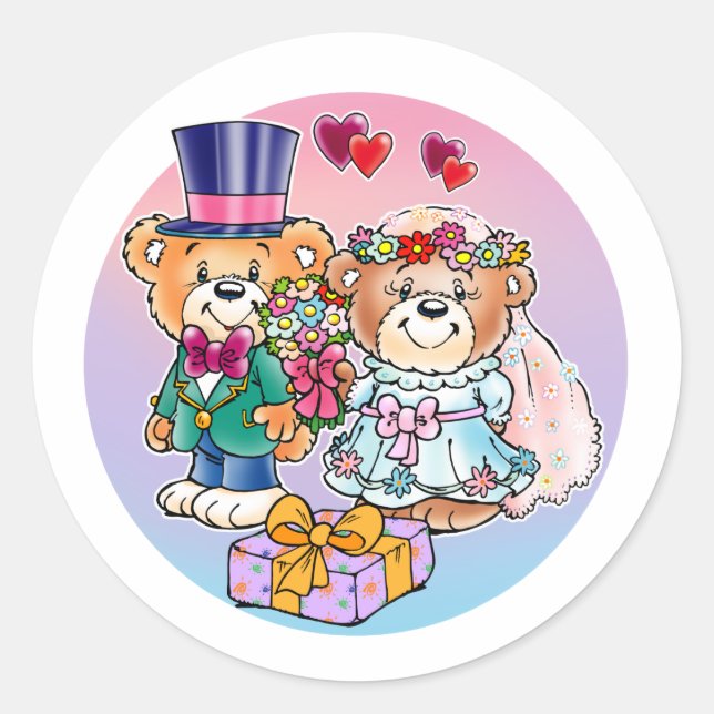 Sticker Rond Couples de mariage d'ours de nounours (Devant)