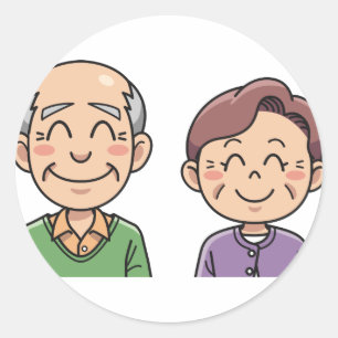 Sticker Rond Couples heureux d'aînés de grand-maman de