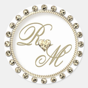 Sticker Rond Couples personnalisés Monogramme Or Blanc