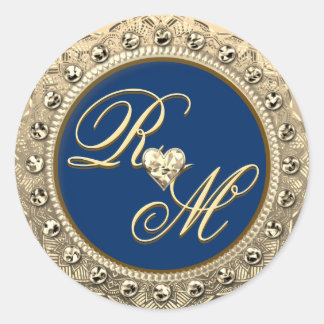 Sticker Rond Couples personnalisés Monogramme Sceau d'or