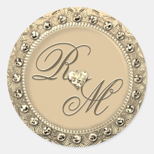 Sticker Rond Couples personnalisés Monogramme Sceau d'or (Devant)