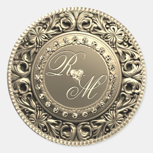 Sticker Rond Couples personnalisés Monogramme Sceau d'or (Devant)