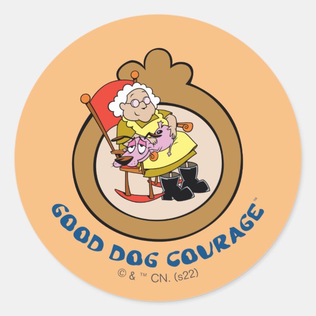 Sticker Rond Courage du chien lâché | Good Dog Courage (Devant)