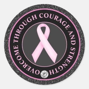Sticker Rond Courage et Force – Ruban Rose de Sensibilisation