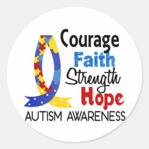 Sticker Rond Courage Foi Force Espoir Autisme