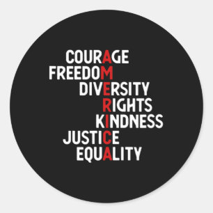 Sticker Rond Courage Liberté Droits de Variété Amitié Justice