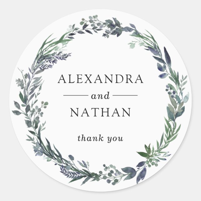 Sticker Rond Courbe aquarelle feuillue | MARIAGE (Devant)