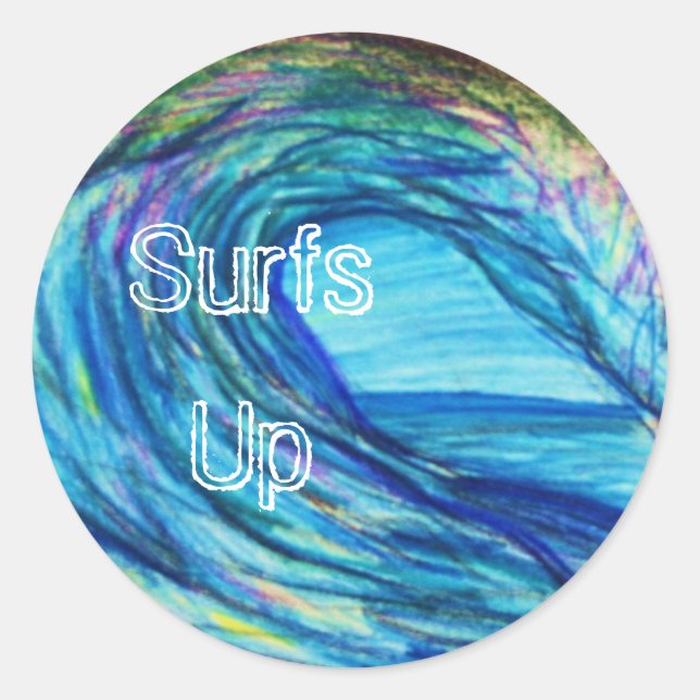 Sticker Rond Courbe bleue, Surfs Up (Devant)