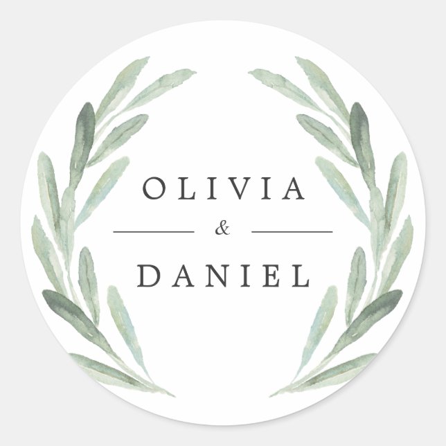 Sticker Rond Courbe d'aquarelle verte rustique Mariage simple (Devant)