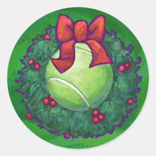 Sticker Rond Courbe de Noël de Tennis Ball sur Green