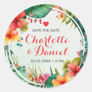 Sticker Rond Courbe florale topique   Enregistrer La Date   MAR