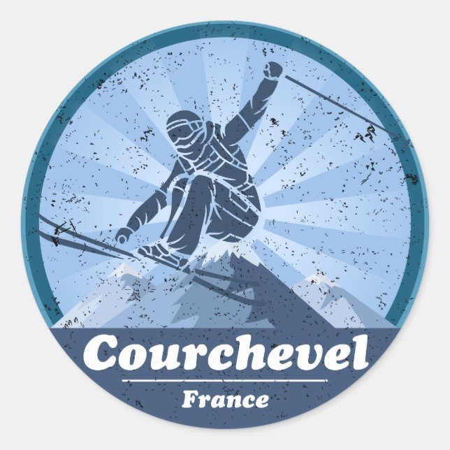Sticker Rond Courchevel Station de ski - Skieur (Devant)