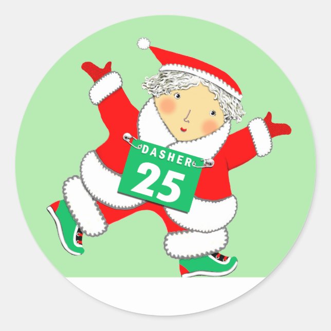 Sticker Rond Coureur Noël vacances (Devant)