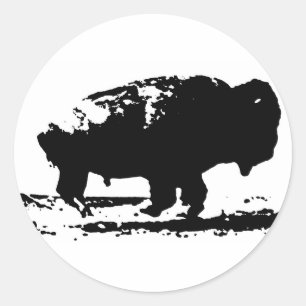 Sticker Rond Courir Buffalo Bison Pop Art