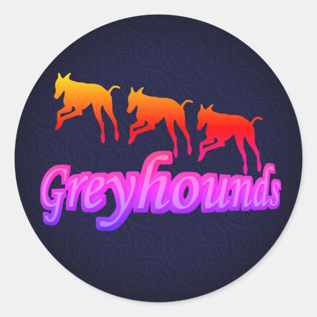 Sticker Rond Courir Greyhound Silhouettes Rainbow (Devant)