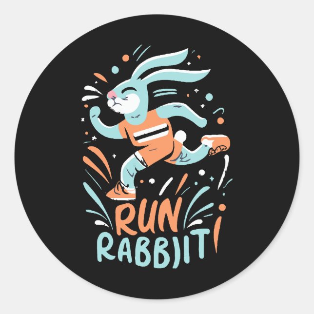 Sticker Rond courir lapin marathon coureur lapin mignon lapin (Devant)