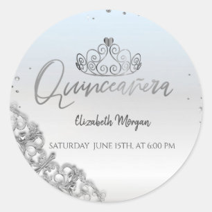 Sticker Rond Couronne argentée chic, Quinceañera diamants