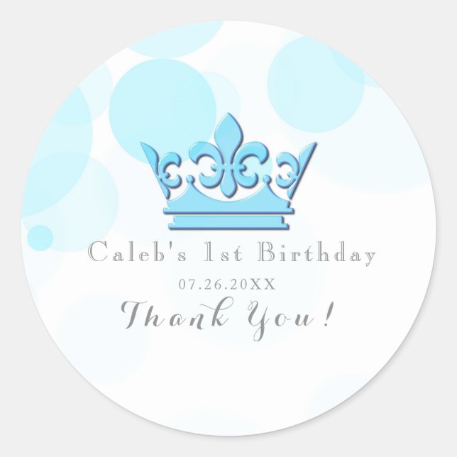 Sticker Rond Couronne Bleue et points Fête d'anniversaire royal (Devant)