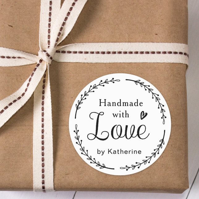 Sticker Rond Couronne botanique rustique fabriquée à la main av (Créateur téléchargé)