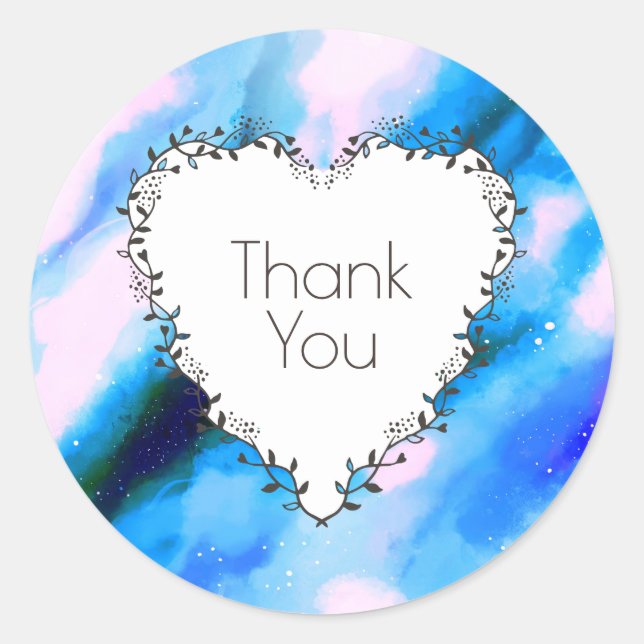 Sticker Rond Couronne Cardiaque Sur Merci Abstrait Bleu (Devant)