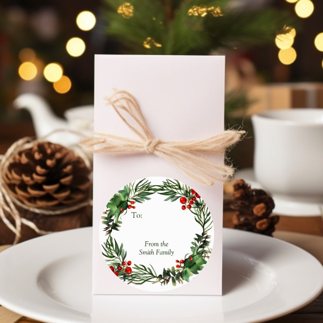 Sticker Rond Couronne d'aquarelle de vacances avec nom (Créateur téléchargé)