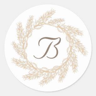 Sticker Rond Couronne de blé rustique de ferme Monogramme
