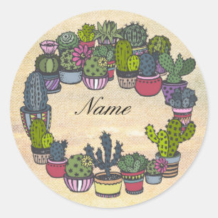 Sticker Rond Couronne de cactus personnalisée