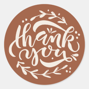 Sticker Rond Couronne de calligraphie Boho Terracotta Merci 