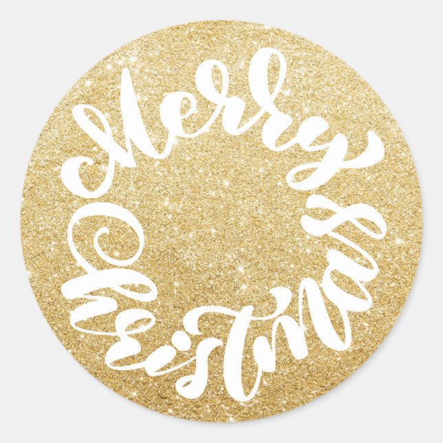 Sticker Rond Couronne de calligraphie de Joyeux Noël paillettes (Devant)