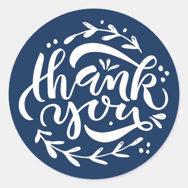 Sticker Rond Couronne de calligraphie moderne bleu marine Merci (Devant)