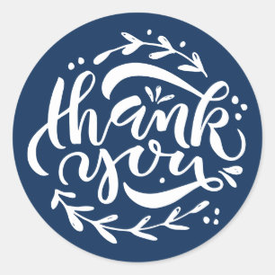 Sticker Rond Couronne de calligraphie moderne Merci Bleu Marine