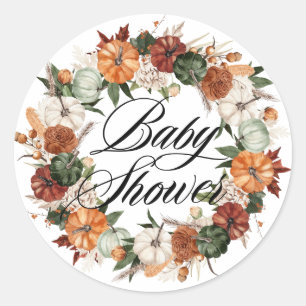 Sticker Rond Couronne de citrouilles Boho Baby Shower d'automne