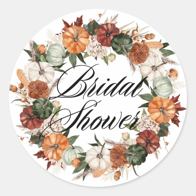 Sticker Rond Couronne de citrouilles Boho pour mariage automnal (Devant)
