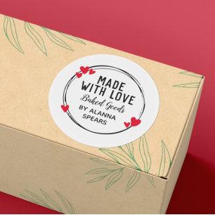 Sticker Rond Couronne de Coeur Rouge Noir Fabriquée Avec Amour