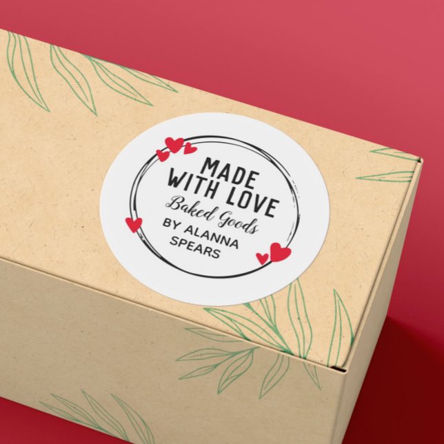 Sticker Rond Couronne de Coeur Rouge Noir Fabriquée Avec Amour (Créateur téléchargé)