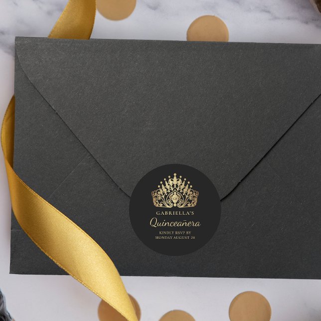 Sticker Rond Couronne de diadème de Quinceañera Timbre d'envelo (Créateur téléchargé)