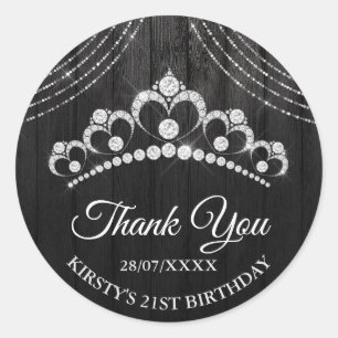 Sticker Rond Couronne de diamant noir argentée pour fête d'anni