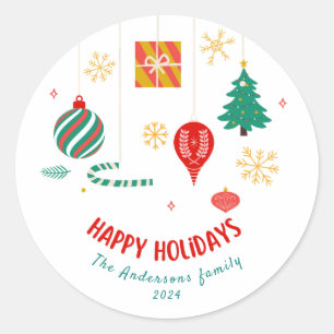 Sticker Rond Couronne de fête Joyeuses Fêtes vertes vacances