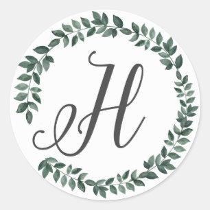 Sticker Rond Couronne de feuilles botaniques minimalistes Monog