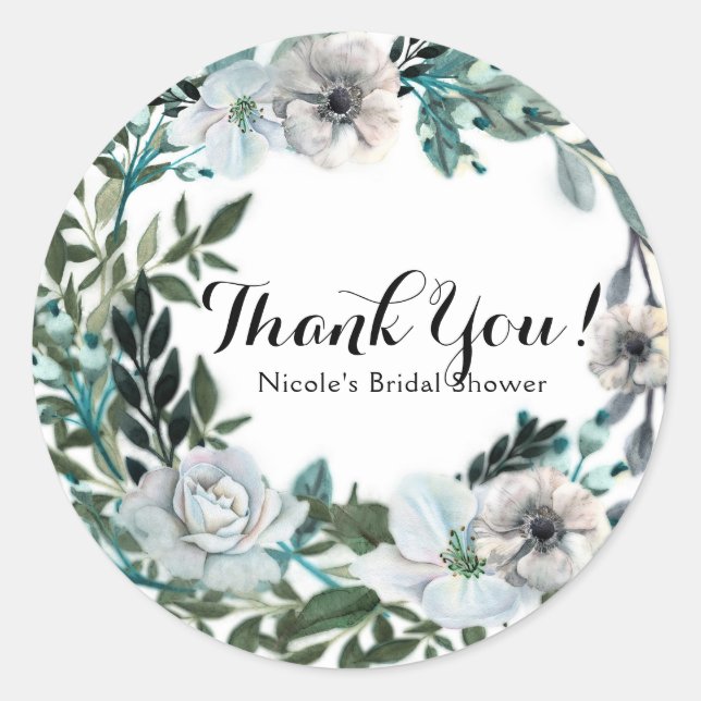 Sticker Rond Couronne de fleurs botaniques florales blanches (Devant)
