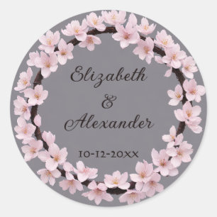 Sticker Rond Couronne de fleurs de cerisier avec noms et date M