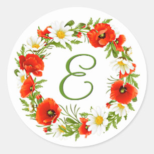 Sticker Rond Couronne de fleurs de printemps Pivoines Marguerit